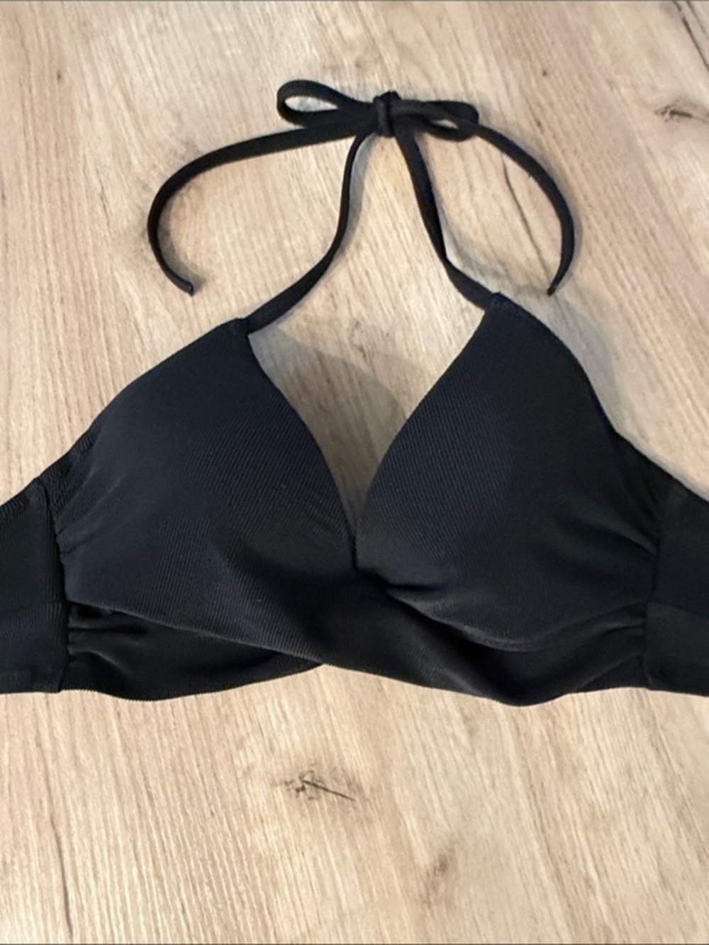 Shade & Shore Black Halter Bikini Top 34B Textured Swim Top